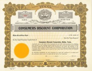 Consumers Discount Corporation - Stock Certificate