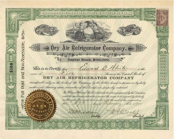 Dry Air Refrigerator Co.- Stock Certificate