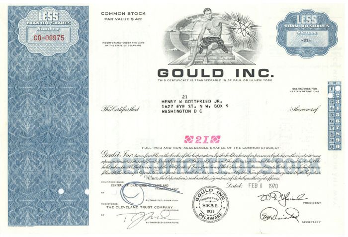 Gould Inc. - Stock Certificate