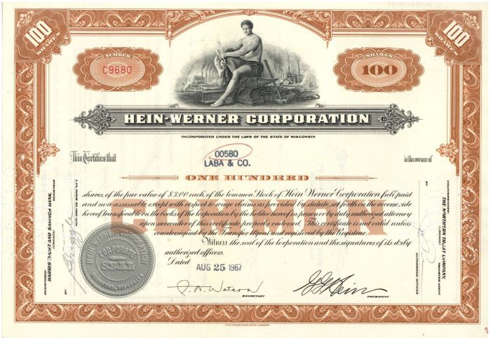 Hein-Werner Corporation - Stock Certificate