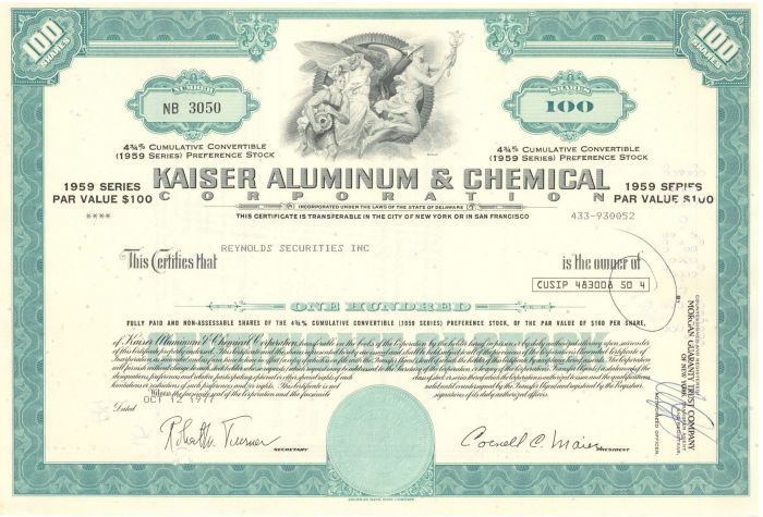 Kaiser Aluminum and Chemical Corporation - Stock Certificate