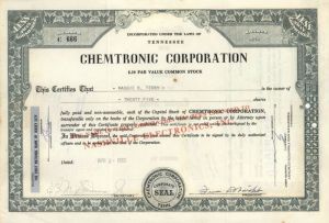 Chemtronic Corporation - Stock Certificate