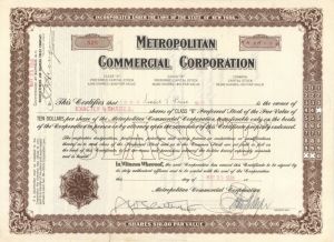 Metropolitan Commercial Corporation - Stock Certificate