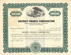 District Finance Corporation - Stock Certificate