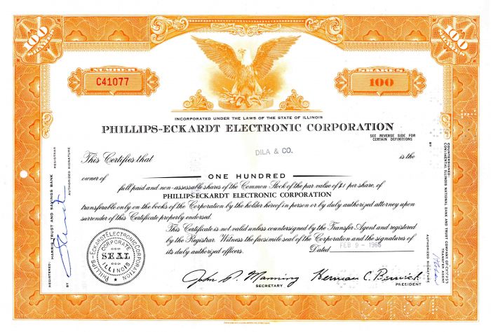 Phillips-Eckardt Electronic Corporation - Stock Certificate
