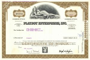Fully Issued Playboy Enterprises, Inc - dated 1970's-1980's Stock Certificate - Extremely Rare Issued