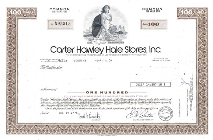 Carter Hawley Hale Stores, Inc. - Stock Certificate