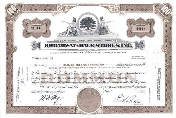 Broadway-Hale Stores, Inc. - Stock Certificate