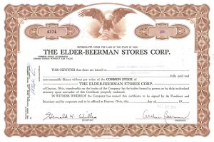 Elder-Beerman Stores Corporation - Department Store Chain Stock Certificate