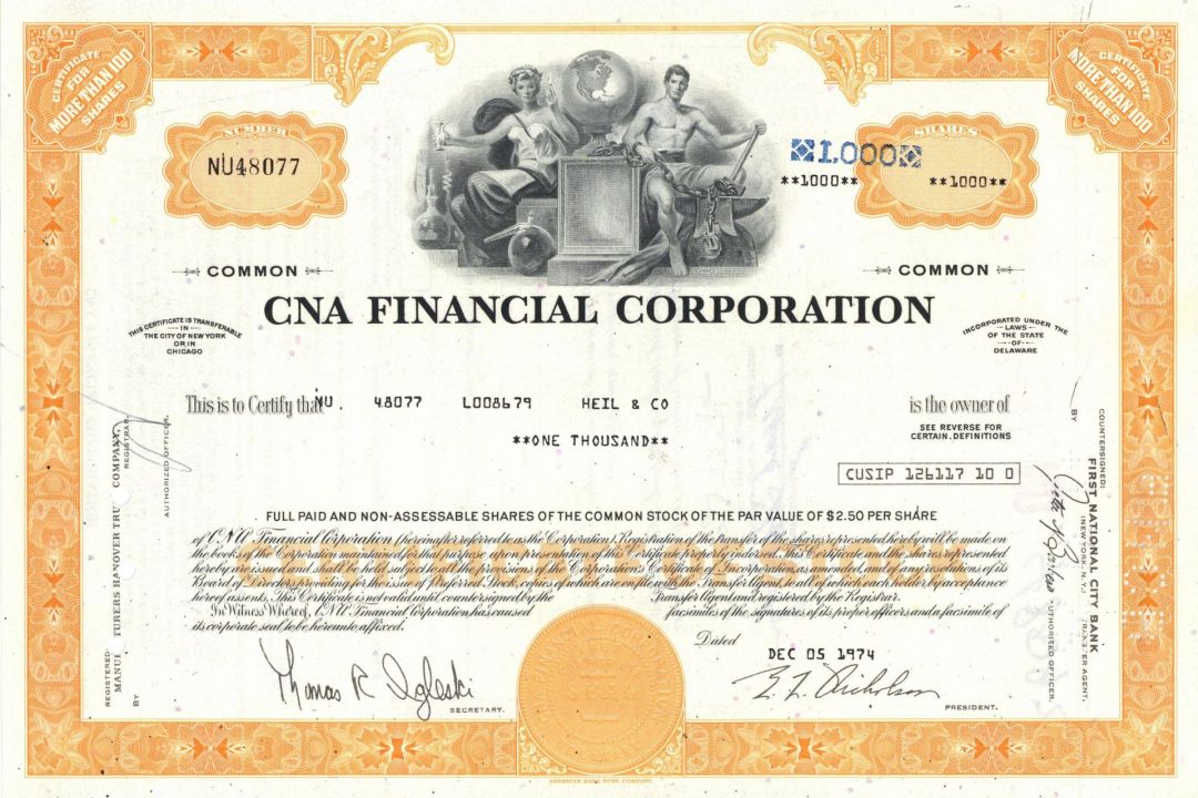 CNA Financial Corporation - Stock Certificate - Insurance Company