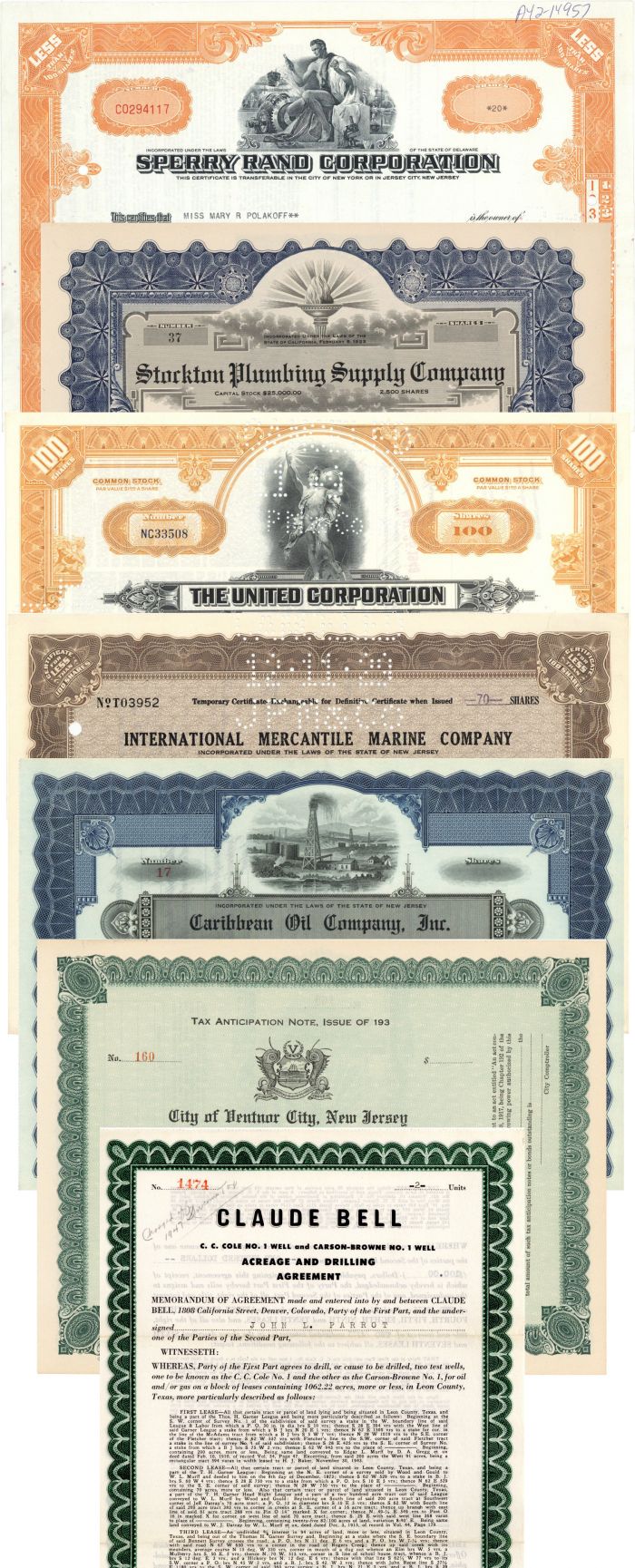 Wholesale Group of Stocks and Bonds - Stock Certificate