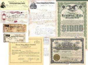 Mixed Group of Stocks, Transfers, Checks etc. - Stock Certificate