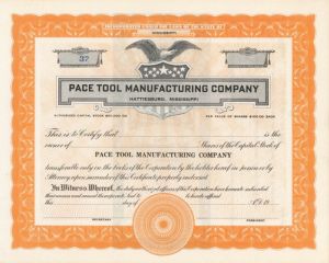 Pace Tool Manufacturing Co. - Stock Certificate