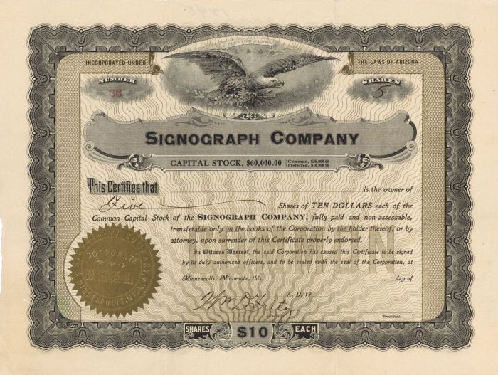 Signograph Co. - Stock Certificate