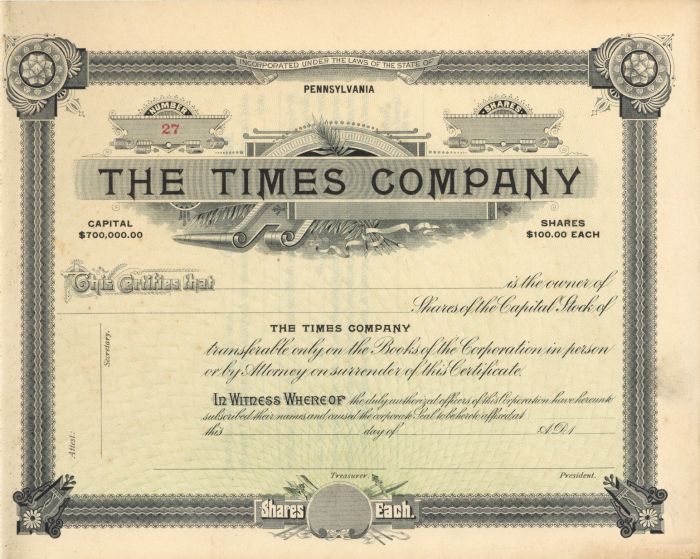 Times Co. - Stock Certificate