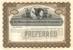 Western Hemisphere Townsite Corporation  - Stock Certificate