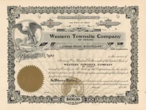 Western Townsite Co. of Idaho - Unissued Stock Certificate