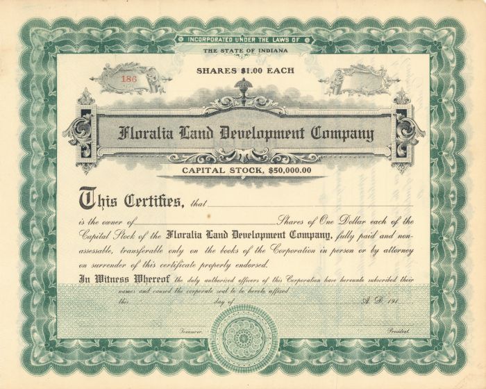 Floralia Land Development Co. - Stock Certificate