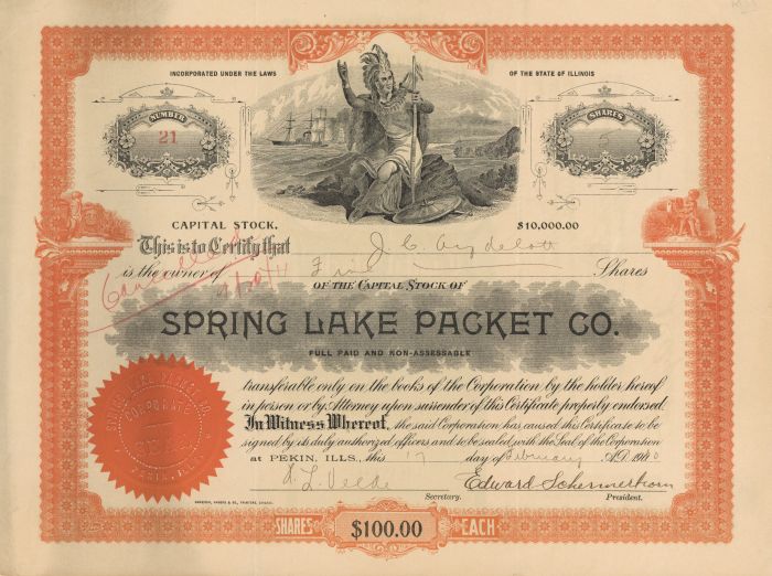 Spring Lake Packet Co. - Stock Certificate