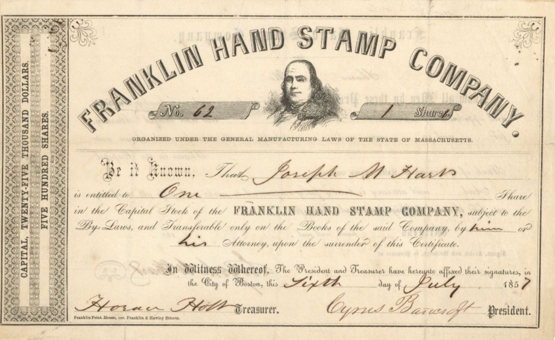 Franklin Hand Stamp Co. - Stock Certificate