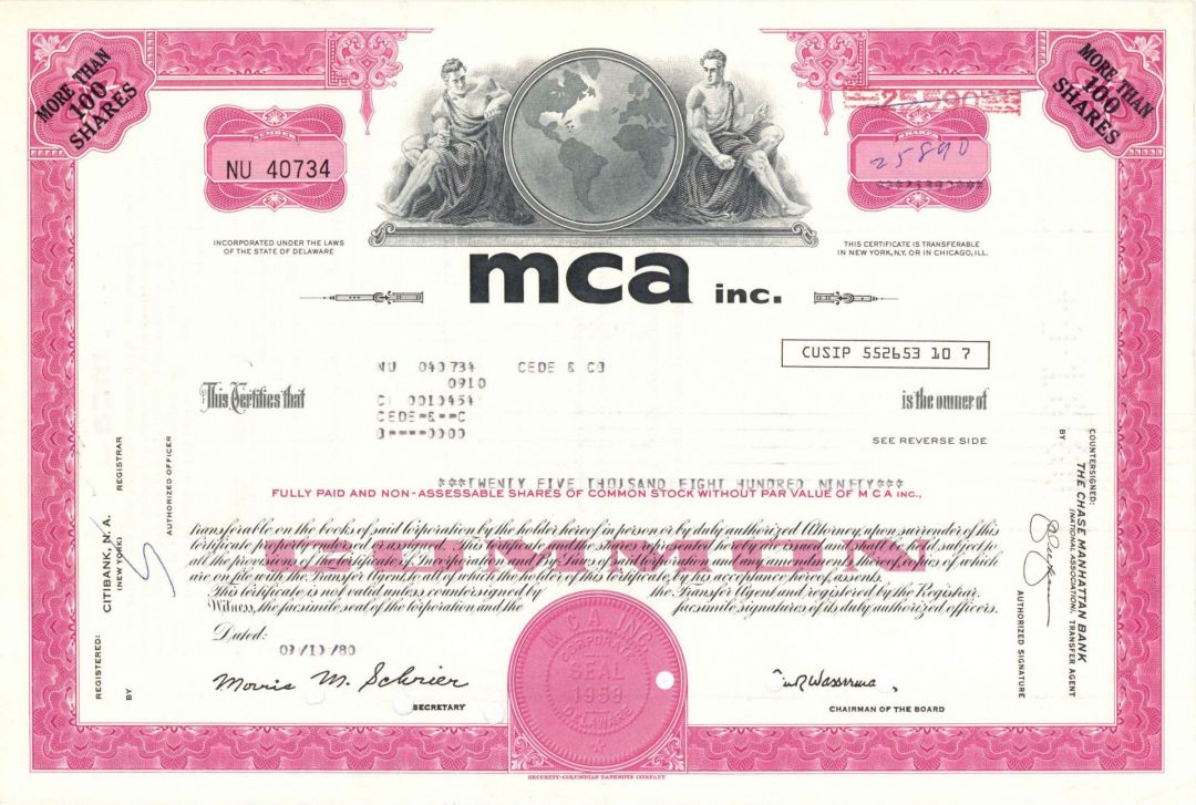 mca inc. - Stock Certificate
