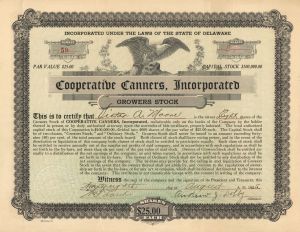 Cooperative Canners. Inc. - Stock Certificate