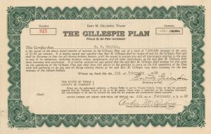 Gillespie Plan - Stock Certificate and Letter