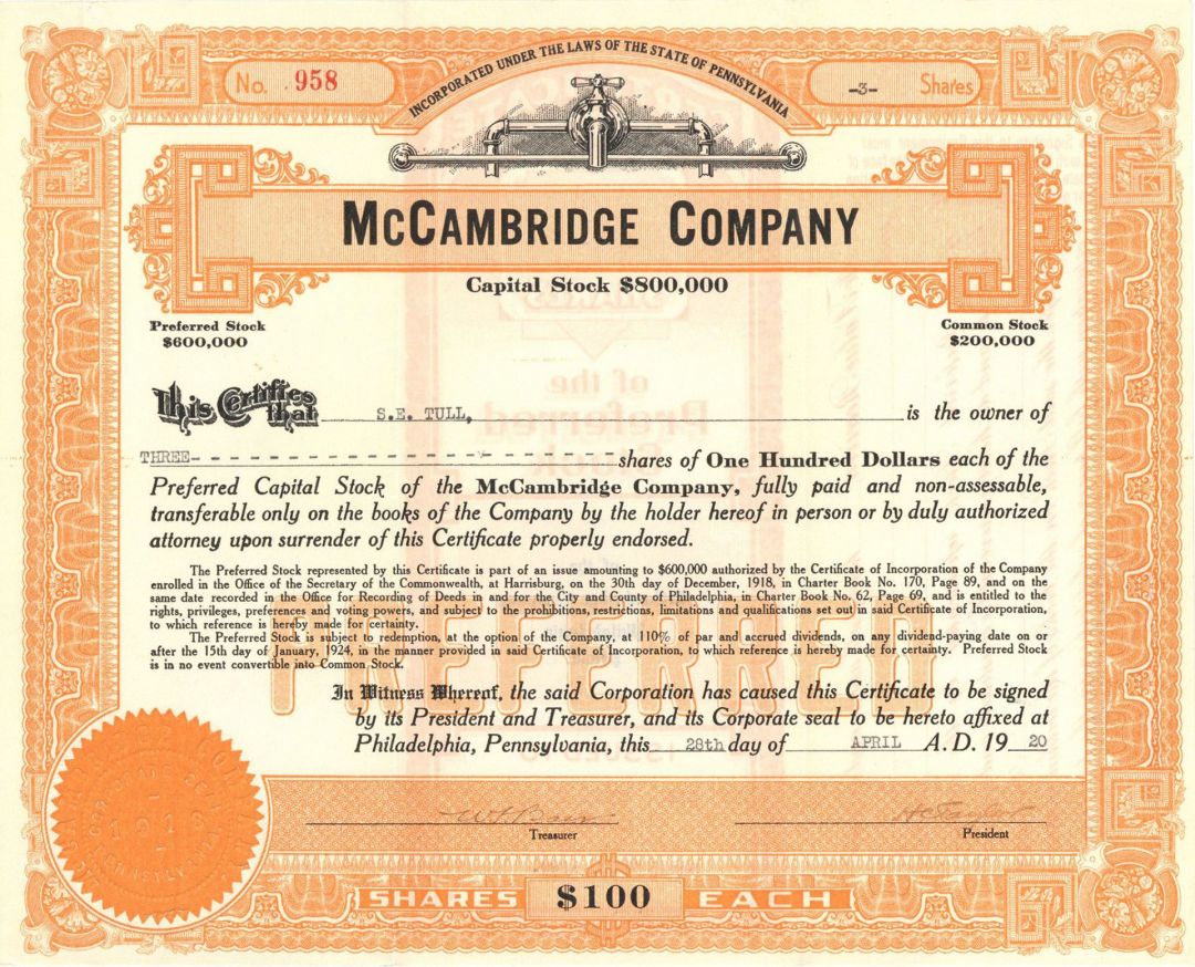 McCambridge Co. - Stock Certificate