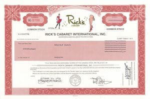 Rick's Cabaret International, Inc. - Stock Certificate