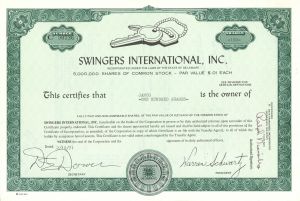 Swingers International, Inc. - Stock Certificate