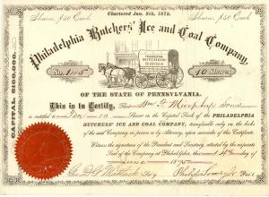 Philadelphia Butchers' Ice and Coal Co. - 1875 dated Pennsylvania Stock Certificate