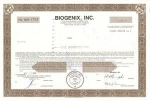 Biogenix, Inc. - Stock Certificate