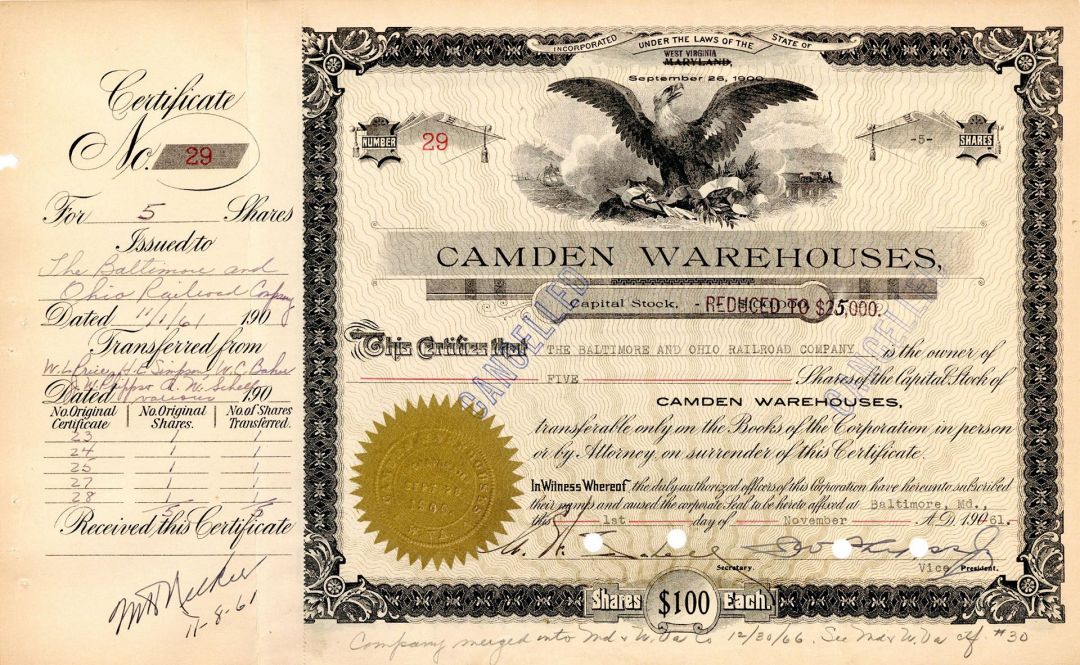 Camden Warehouses - Stock Certificate