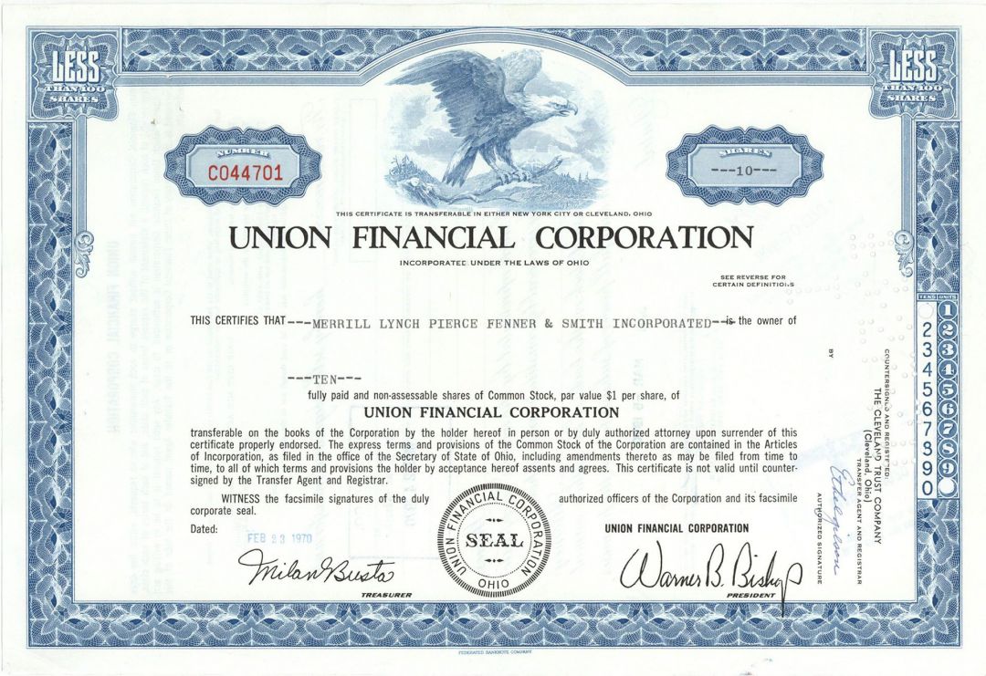 Union Financial Corp. - Stock Certificate