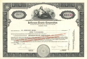 Jefferson-Travis Corp. - Stock Certificate - Parent Company of Musicraft Records