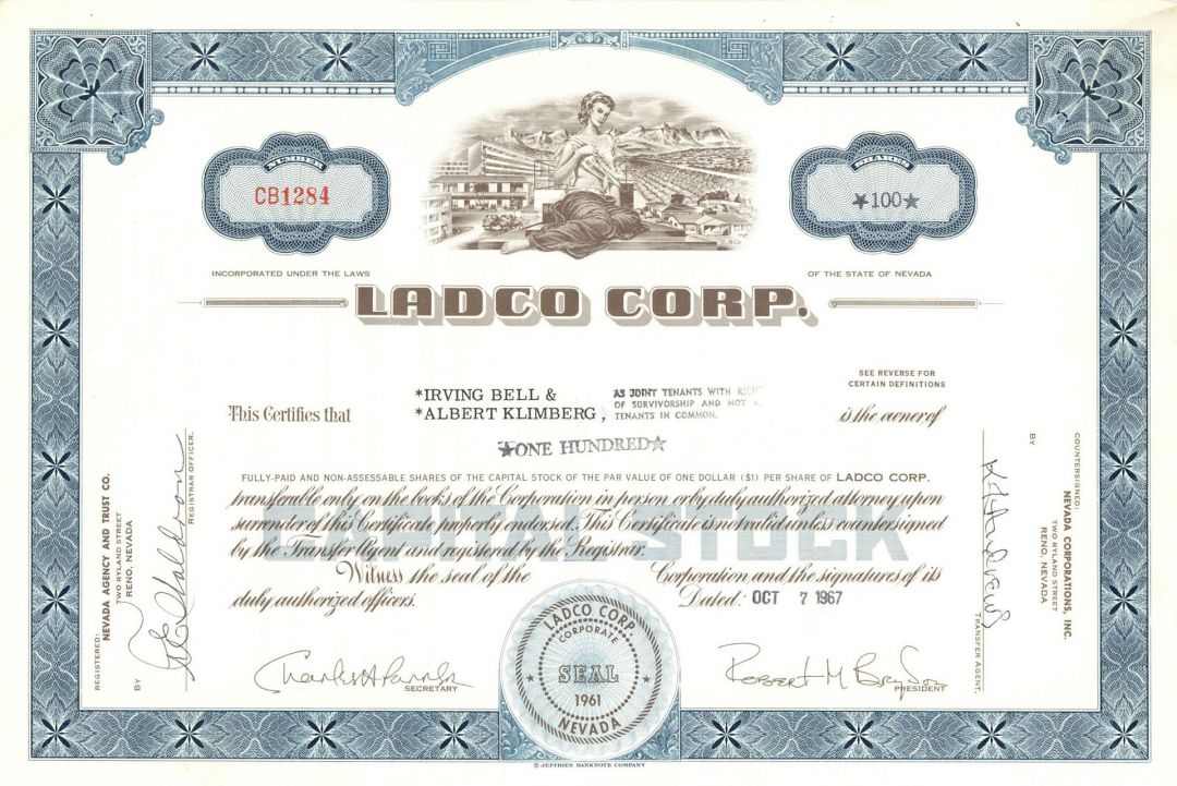 Ladco Corp. - Nevada Stock Certificate