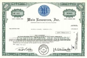 Main Resources, Inc. -  Stock Certificate