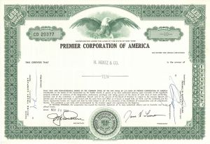 Premier Corporation of America -  Stock Certificate