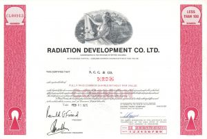 Radiation Development Co. Ltd. -  Stock Certificate - Rare Topic