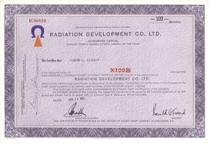 Radiation Development Co. Ltd. -  Stock Certificate