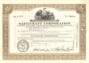 Safticraft Corp. - 1963 dated Ship Building Co. Stock Certificate