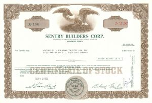 Sentry Builders Corp. -  Stock Certificate