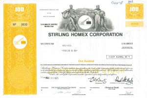 Stirling Homex Corp. - 1971-1973 dated Low Cost Housing Company Stock Certificate - Fraud History