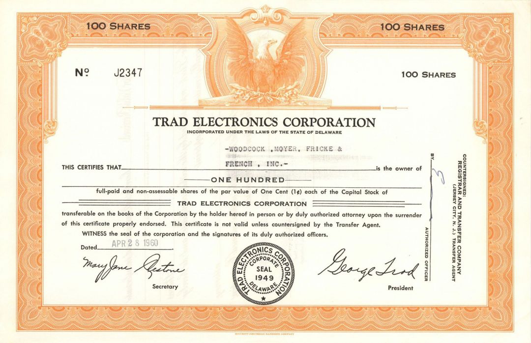 Trad Electronics Corp. -  Stock Certificate