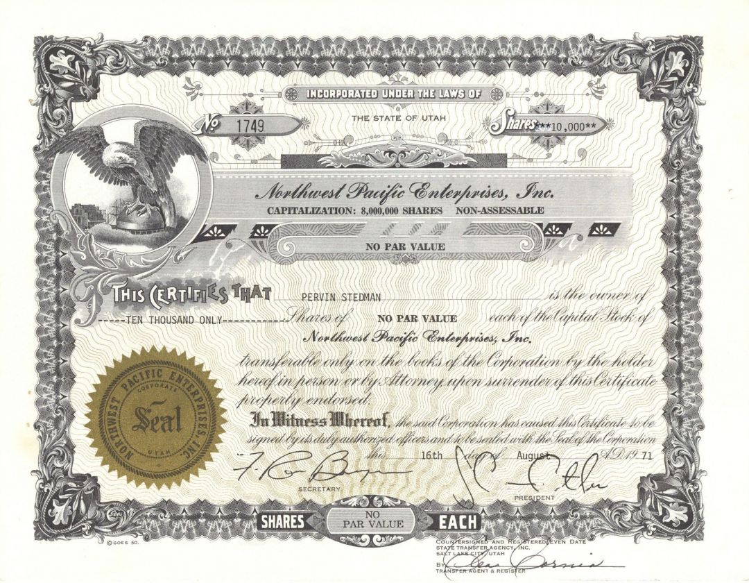 Northwest Pacific Enterprises, Inc. - Stock Certificate