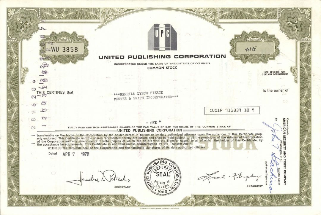 United Publishing Corp. - Stock Certificate