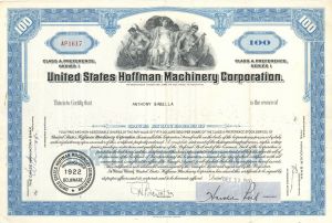 United States Hoffman Machinery Corp. - Stock Certificate