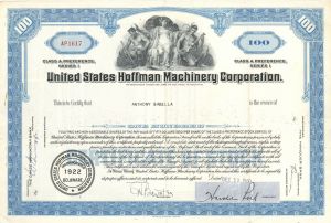 United States Hoffman Machinery Corp. - 1960's dated Stock Certificate