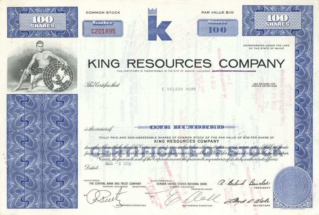 King Resources Co. - Stock Certificate