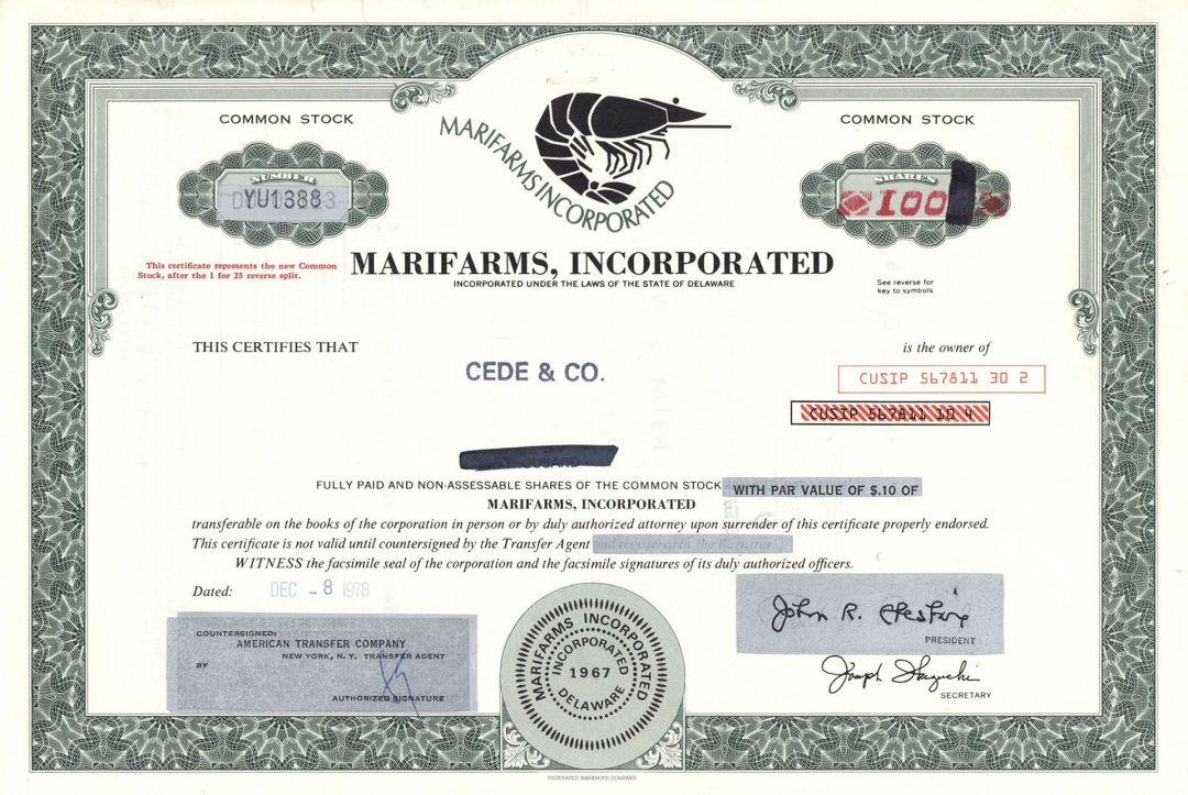 Marifarms, Inc. - Stock Certificate